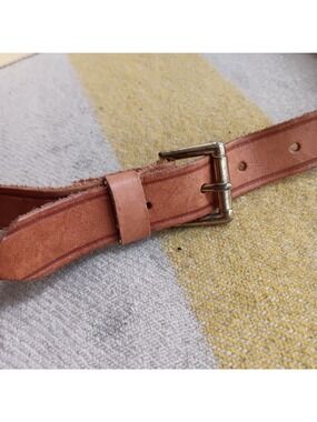 Medium Vintage Leather & Canvas Belt Prepppy Yach Club Brass Buckle USA-Made